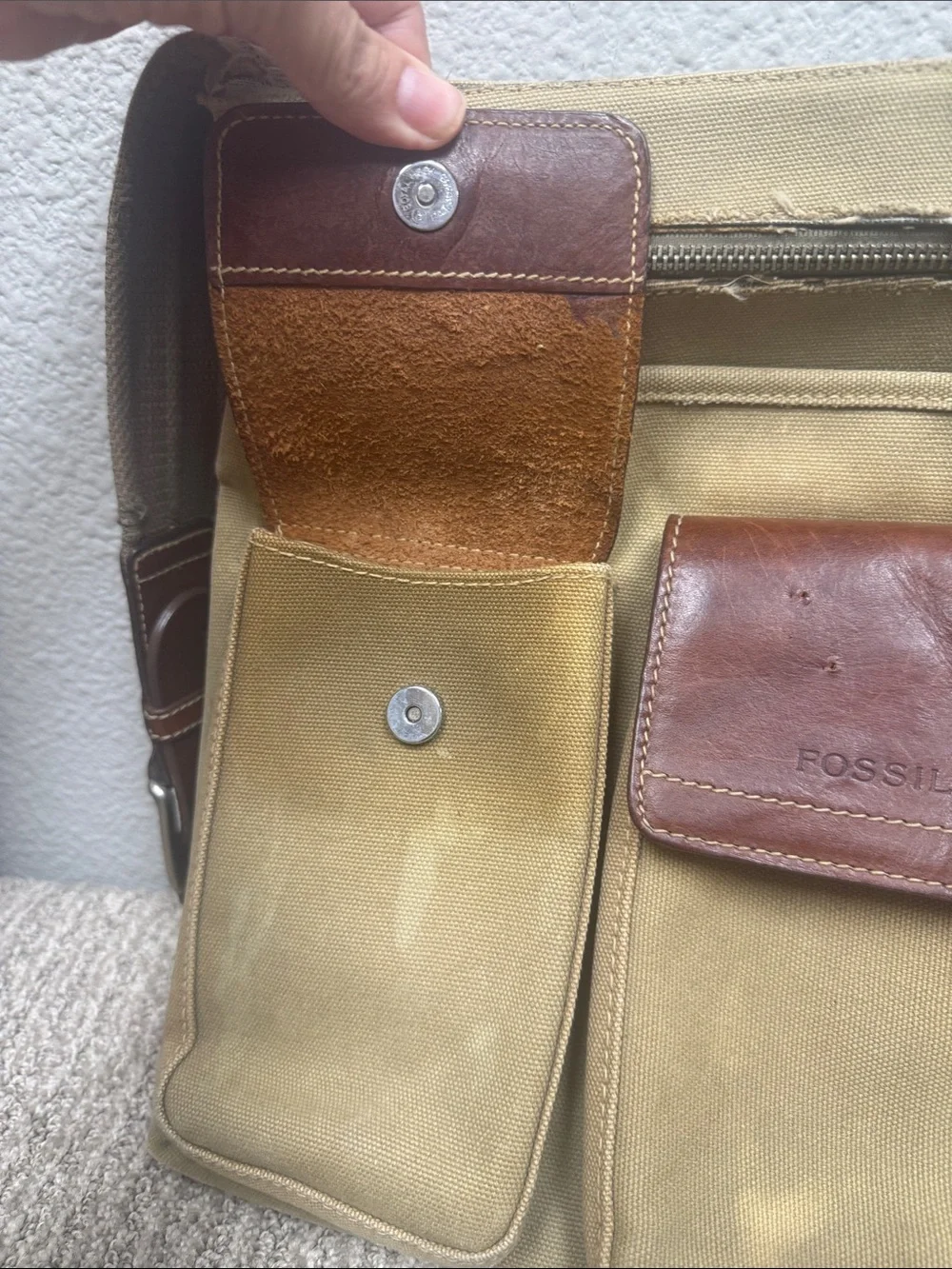 Well Loved Fossil Tan Canvas Expedition Messengee Bag